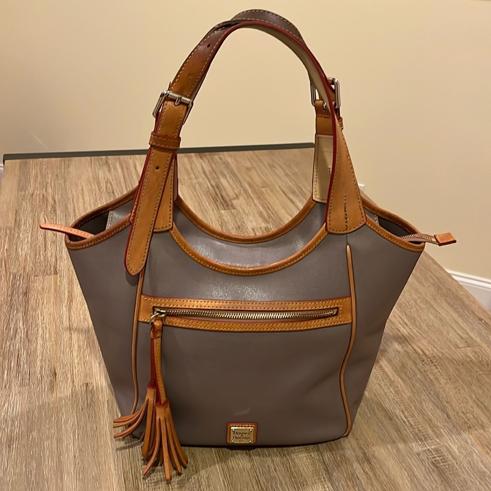 Dooney & Bourke Gray and Tan Leather Tote Bag